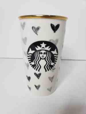 Starbucks 12 Oz. Sharpie Black Hearts Dot Collection 2014 Travel Mug Ceramic  - Sold on eBay Nov, 14th 2018 for $20.00