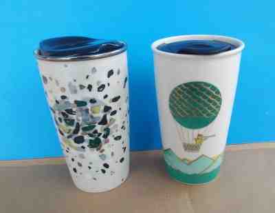 2 STARBUCKS COFFEE 2014 Ceramic 12oz Travel Mugs hot air balloon cup FREESHIPPIN - Sold on eBay Nov, 12th 2018 for $29.50