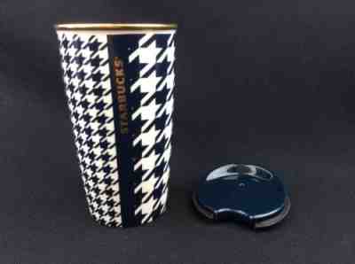 Starbucks Navy Blue And White Geometric Ceramic Travel Mug Coffee Cup & Lid 2015 - Sold on eBay Nov, 18th 2018 for $23.99