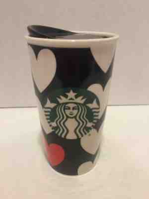 2015 Starbucks White Hearts Black Ceramic Traveler Tumbler Mug 12 oz. NEW - Sold on eBay Nov, 18th 2018 for $25.50