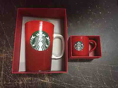 NEW 2 Starbucks Cups 2015 RED Christmas Holiday Ceramic Espresso Shot and Mug - Sold on eBay Nov, 18th 2018 for $24.68