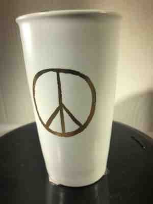 Starbucks 2015 Gold Peace sign Ceramic Travel Tumbler mug 12 fl oz  - Sold on eBay Nov, 16th 2018 for $12.99