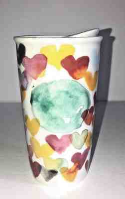 Starbucks Watercolor Hearts Travel Coffee Tumbler 2015 Ceramic 10oz Lid Mug Cup - Sold on eBay Nov, 15th 2018 for $25.99