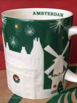 NEW Starbucks 2015 AMSTERDAM Christmas Green relief 18 oz mug NEW! - Sold on eBay Nov, 14th 2018 for $49.99