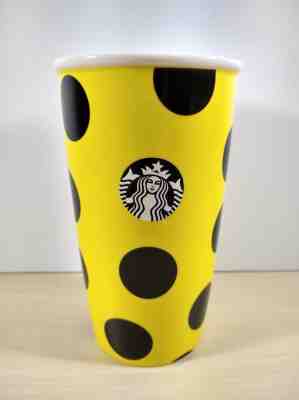 2015 Starbucks 12 oz TUMBLER Ceramic Traveler YELLOW BLACK POLKA DOT Coffee Mug - Sold on eBay Nov, 13th 2018 for $9.89