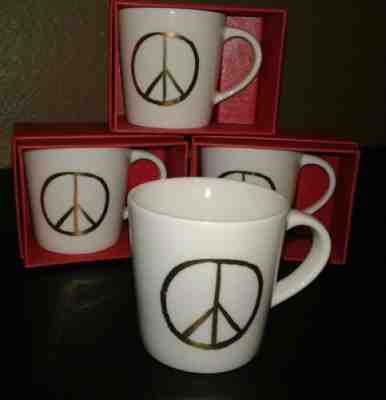 STARBUCKS 2015 3 OZ WHITE GOLD PEACE SIGN DEMI COFFEE MUG TASTING SET OF 4 NEW! - Sold on eBay Nov, 12th 2018 for $11.00