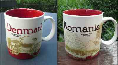 2 Original Starbucks DENMARK & ROMANIA mugs Series 2016 Discontinued - Sold on eBay Nov, 16th 2018 for $40.00