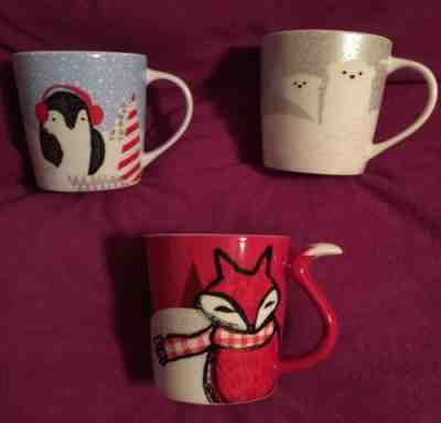 Starbucks 2016 Holiday set of 3- Penguin, Polar Bear & Fox Tail Mug NWT!