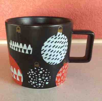  Starbucks Christmas Ornament Coffee Mug 2016~Black w/ Red White Balls 14 Oz. - Sold on eBay Nov, 14th 2018 for $4.25