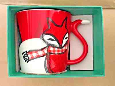 Starbucks Coffee Cup Holiday 2016 Red Fox Mug 12 oz. Scarf and Tail Handle