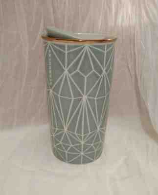 Starbucks 2017 Green Geometric Diamond Tumbler Travel Coffee Mug 12 oz Gold Rim - Sold on eBay Nov, 15th 2018 for $29.95