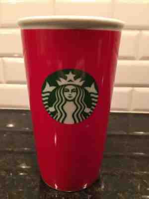 Starbucks Traveler Mug Travel Tumbler to go Coffee Cup 2017 Christmas Red Green  - Sold on eBay Nov, 10th 2018 for $12.00