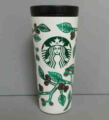 Starbucks Travel Tumbler Christmas Holly 2017 Mug Slide Top Stainless Lined - Sold on eBay Nov, 9th 2018 for $10.98