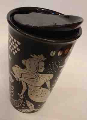 Starbucks Ceramic Tumbler Black Silver Siren Mermaid 2017 12 oz Mug Coffee Cup - Sold on eBay Nov, 8th 2018 for $29.99