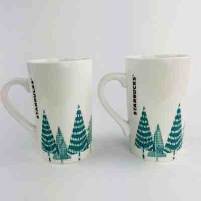 2 Starbucks 2017 Holiday Green Christmas Trees Tall Coffee Mug Tea Cup 17.8 oz - Sold on eBay Nov, 6th 2018 for $24.99