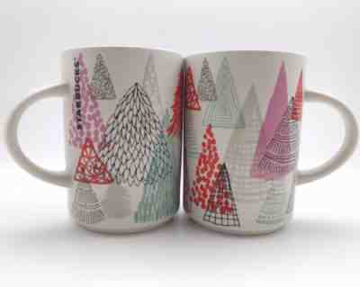 NEW Starbucks Christmas Trees White Lot of 2 Ceramic Coffee Mug Cup 12oz 2017 - Sold on eBay Nov, 6th 2018 for $26.00