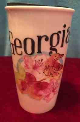 Starbucks Georgia Ceramic Travel Tumbler Mug Cup Thrasher Azalea Peach 2017 EUC - Sold on eBay Nov, 6th 2018 for $19.99