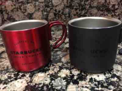  NEW Starbucks Espresso Demitasse Tin Camp Mug Holiday Red Black 2017 Set 3 oz - Sold on eBay Nov, 5th 2018 for $34.95