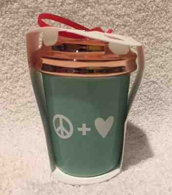 Starbucks 2017 Peace + Love Holiday Christmas Ornament Mint/Rose Gold Cup/Mug - Sold on eBay Nov, 5th 2018 for $7.99