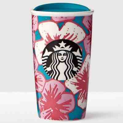 NEW Starbucks 2017 CHERRY BLOSSOMS  BLUE Double Wall Traveler Mug/Tumbler 12 oz - Sold on eBay Nov, 4th 2018 for $24.99