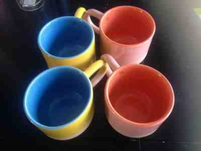 NWT Set 4 Starbucks 2018 Terra Cotta Two Tone Yellow Pink Blue Coffee Mug 12oz - Sold on eBay Nov, 16th 2018 for $40.00