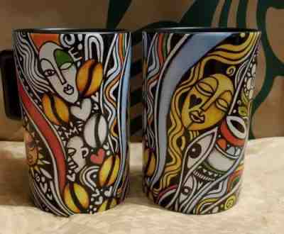 Starbucks Exclusive 2018 Set of  2 Laolu Senbanjo 12oz Ceramic Mugs NWT - Sold on eBay Nov, 13th 2018 for $49.95