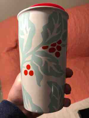 NEW! Starbucks 2018 Christmas Holly Ceramic Travel Tumbler Coffee Mug w/ Lid - Sold on eBay Nov, 10th 2018 for $22.50