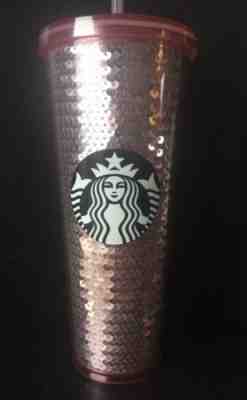 Starbucks 2017 Pink Rose Gold Sequins 24 oz Cup Limited Edition Holiday Tumbler - Sold on eBay Nov, 11th 2018 for $27.00