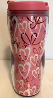 Starbucks 2006 Insulated Coffee Travel Mug Cup Tumbler Pink w/ Red White Hearts - Sold on eBay Nov, 8th 2018 for $17.99