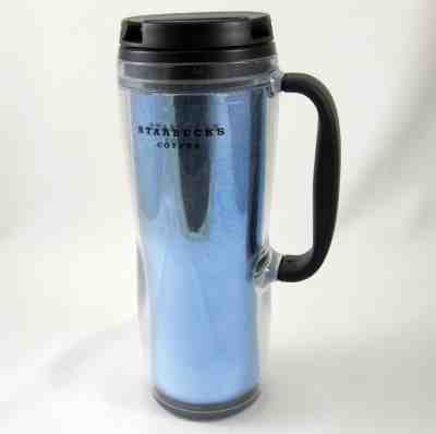 Starbucks Coffee Company Blue Glitter Travel Mug Tumbler with Handle 2008 16 oz - Sold on eBay Oct, 15th 2018 for $20.74
