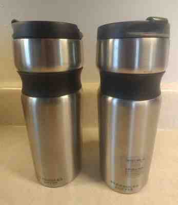 2 Starbucks 2008 Tumbler Stainless Steel coffee/Tea Traveling Mugs w/ Lids 16 Oz - Sold on eBay Oct, 12th 2018 for $24.95