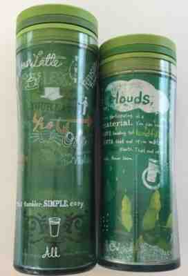 Two 2008 Starbucks Reusable Recycled Coffee Latte Travel Tumblers 20 oz & 16 oz - Sold on eBay Oct, 7th 2018 for $12.00