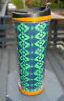Starbucks Coffee Company 2008 Fabric Blue Green 12oz Tribal Travel Tumbler - Sold on eBay Sep, 12th 2018 for $19.00