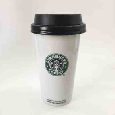 Starbucks Ceramic Travel Tumbler White Green Siren Mermaid Logo with Lid 2009  - Sold on eBay Nov, 12th 2018 for $8.00