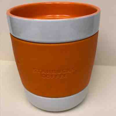 Starbucks 2009 Orange White Ceramic Tumbler 12oz Cup Mug Rubber Grip No Handle - Sold on eBay Nov, 10th 2018 for $19.88