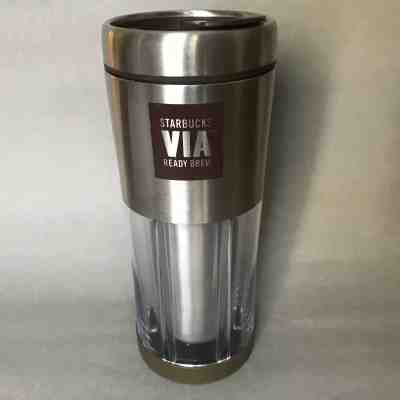2009 Starbucks VIA Ready Brew Coffee Tumbler Stainless Brown 10oz Travel Mug - Sold on eBay Sep, 15th 2018 for $12.00