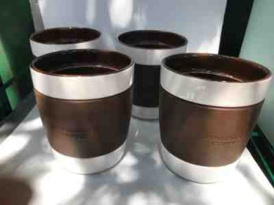 Starbucks 2009 White Brown Rubber Grip 12oz Coffee Mug Cup Tumbler, Set Of 4. - Sold on eBay Sep, 14th 2018 for $39.99