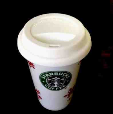 2010 Starbucks 8oz Ceramic Travel Mug/Tumbler "Red Snowflake"  Rubber Lid EUC - Sold on eBay Nov, 7th 2018 for $7.53
