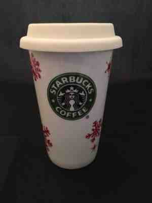 Starbucks Travel Mug Cup Tumbler 2010 Christmas Red Snowflakes Mermaid Logo - Sold on eBay Nov, 5th 2018 for $4.70