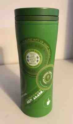 2010 Starbucks travel mug tumbler green, quotes 16 oz w / unique twist lid top - Sold on eBay Nov, 3rd 2018 for $10.35