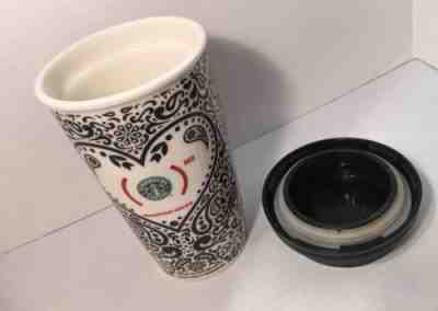 2010 Starbucks Jonathan Adler Tall Tumbler Travel Mug White Black Paisley Heart - Sold on eBay Oct, 25th 2018 for $19.99