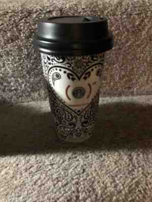 Starbucks 2010 Jonathan Adler Paisley Heart Black/White 12oz Ceramic Tumbler  - Sold on eBay Oct, 23rd 2018 for $11.49