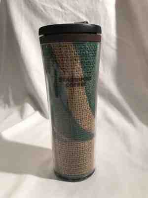 STARBUCKS 2010 Travel Mug Tumbler Burlap Coffee Bean Bag 16 Oz