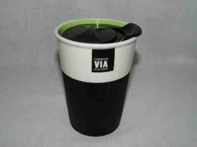 VIA Ready Brew Starbucks Travel Cup Mug Tumbler Lid Rubber Grip 2010 Bone China - Sold on eBay Oct, 16th 2018 for $29.99