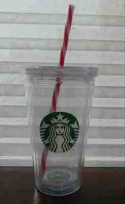 Starbucks Clear Plastic Cold Cup 16oz Grande Tumbler Red White Candy Cane Straw - Sold on eBay Oct, 15th 2018 for $2.25