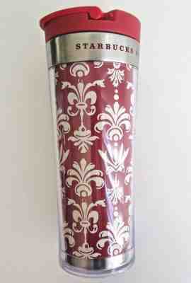 Starbucks Insulated Travel Coffee Mug Tumbler Red Fleur de Lis 12 oz 2010  - Sold on eBay Oct, 7th 2018 for $10.00