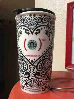 Starbucks Jonathan Adler Travel Tumbler Mug Ceramic Black White Paisley Heart - Sold on eBay Oct, 5th 2018 for $18.00