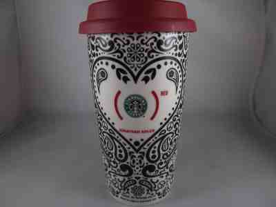 STARBUCKS 2010 Jonathan Adler Coffee Tea Tumbler Travel Red Heart Paisley Peace - Sold on eBay Oct, 1st 2018 for $22.00