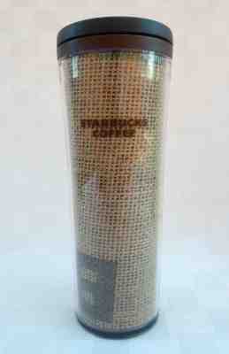  STARBUCKS COFFEE BURLAP TRAVEL DOUBLE WALL MUG TUMBLER COFFEE CUP 2010 16 oz 