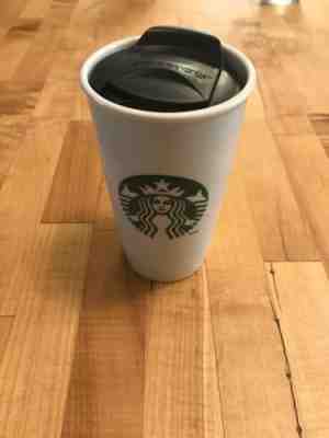STARBUCKS 2011 Tall White Ceramic Double Wall Travel Tumbler 12 oz Mug Cup Lid - Sold on eBay Nov, 7th 2018 for $7.99